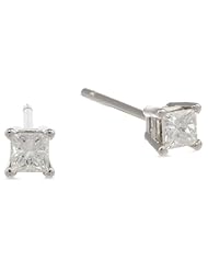 Platinum, Princess-Cut, Diamond 4-Prong Stud Earrings (1/4 cttw, G-H Color, VS2 Clarity)