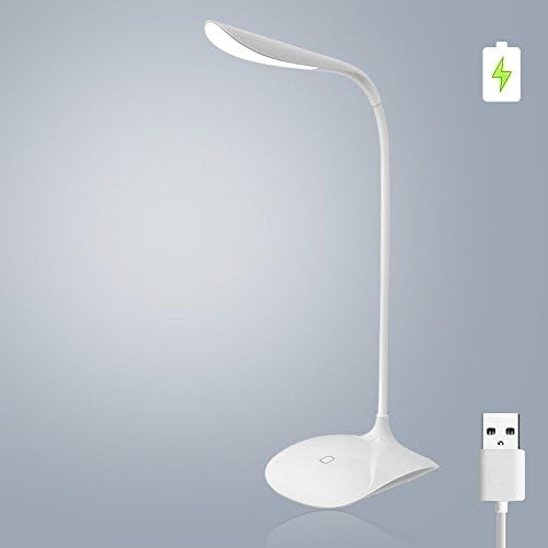 LED Desk Lamp , Dimmable , USB Port , Flexible Neck , 3-Level Dimmer Light, Touch-Sensitive Controller, White,3W