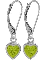 Girls August 1.20 Carat 6mm Genuine Peridot 14K White Gold Heart Leverback Earrings