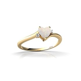 14K Yellow Gold Genuine Heart Opal and Diamond Ring