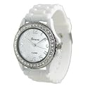 Geneva Platinum CZ Accented Silicon Link Watch, Large Face