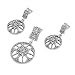 Sterling Silver Marcasite Fashion Pendant and Earrings Set - Round Dangling with Flower Design Center in Delicate Gems