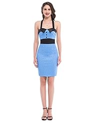 Vintage Polka Dot Print Cotton Cocktail Short Halter Bandage Dress  With a Sash 