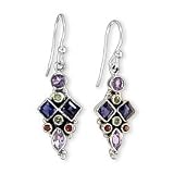 5 Carat Iolite, Amethyst, Peridot and Garnet Gemstone Cluster Fine Sterling Silver Designer Earrings