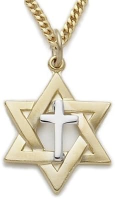 BlessbuyEnterprise18K Gold Over Sterling Silver 2-Tone Star of David with Centered Cross Necklace Christian Jewelry Christian Fashion Jewelry Gift Boxed w/Chain 18" Length Gift Boxed FC580