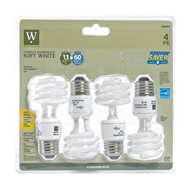 4Pk 13W Soft White CFL Bulbs