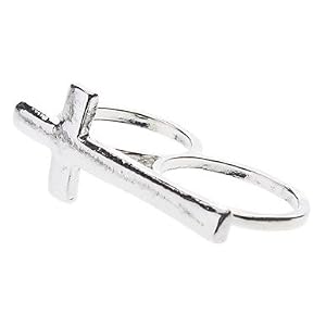 Bague Femme - Deux Doigts - Croix - Argenté - Ajustable