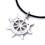 Stainless Steel Diamond Helm Pendant w/ Leather Cord