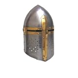 Handcrafted Sugarloaf-style Crusader Helmet in Steel w/ Brass Trim