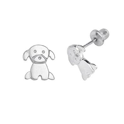Cheap Girls Jewelry .925 Sterling Silver Rhodium Plated 8mm(H) x 6mm(W) Baby Dog Children Stud Earrings with Screw-back For Sale Cheap Girls Jewelry .925 Sterling Silver Rhodium Plated 8mm(H) x 6mm(W) Baby Dog Children Stud Earrings with Screw-back For Sale