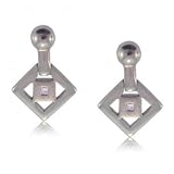 Sterling Silver Dangle Stud Earrings w/ Two Diamonds