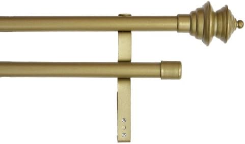 Gold Double Adjustable Metal Curtain Rod with Ribbed End Finials- 3 Sizes Items Sold Seperately (70"-120")