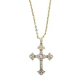 Regalia Gold Tone Aurora Borealis Large Cross Necklace