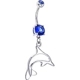 Sapphire Blue Gem Hollow Dolphin Belly Ring