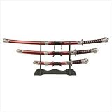 SAMURAI SWORDS ON WOOD STAND SET