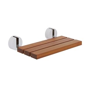 Bengal Teak Wooden Folding Wall Mounted Shower Seat with Brushed Nickel Brackets Bathroom Accessories