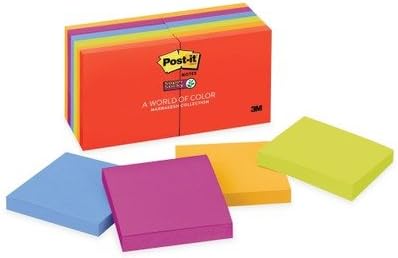 Super Sticky Pads, 90 Sheets/PD, 3quot;x3quot;, 12/PK, Neon Fusion