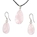 Rose Quartz Flatdrop Shaped Pendant and Earrings title=