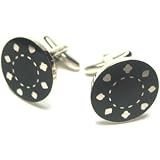 Black Poker Chip Cufflinks : Texas Hold 'EM Cufflinks W/Gift Box