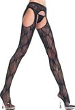 BLACK BOW LACE SUSPENDER TIGHTS PANTY HOSE