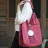 Cotton shoulder bag, 'Hot Pink Thai'