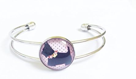 silver plated black and pink scotty dog bangle ~ glass cabochon bracelet
