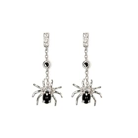 Silver Black & White Cubic Zirconia Spider Drop Earrings