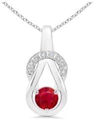 Infinity Knot Diamond and Ruby Pendant Necklace - 0.6 ct TGW