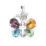 Pendant and Necklace Set - Sterling Silver Mulitcolor CZ Butterfly Charm w/18 Silver Box Chain Necklace Included