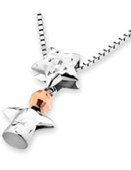 14K Italian Rose And White Gold Two Tone Guardian Angel And Diamond Cut Star Pendant Necklace (16"), Women Jewelry in Gift Box