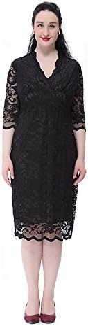 R&amp;V Womens V-Neck Half Sleeve Sexy Lace Party Club Dress Plus Size XL-6XL (6XL, Black)