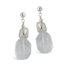 Crystal Quartz and Sterling Silver Drop Earrings by Corazon Relios