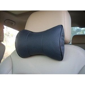 Cosmos Â® 2 PCS Black Leather Dog Bone Shape Car Neck Pillow/cushion with Cosmos Fastening Strap