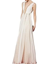 Sexy A-line V-neck Beaded Sequined Cocktail Floor Length Homecoming Dress/Pageant Dress/Prom Dress/Party Dress/Wedding Dress 