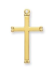 Cross with Beaded Ends Pendant, 14 Karat Gold Over Sterling Silver with Chain