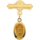 Elegant and Stylish 12.00X09.00 MM St. Christopher Baptismal Pin in 14K Yellow Gold, 100% Satisfaction Guaranteed.
