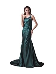 Satin Mermaid  Asymmetric Ruched Lace-Up One Shoulder Evening Dress  With Rhinestones