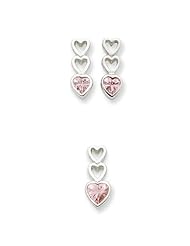 Sterling Silver Pink CZ Heart Earrings and Pendant Set. Metal Wt- 3.2g