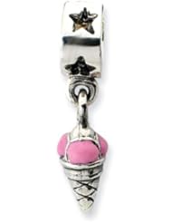 Sterling Silver Enameled Ice Cream Cone Dangle Charm for 3mm Bracelets