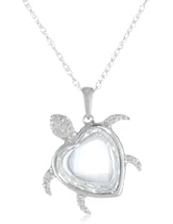 10k White Gold Turtle White Topaz Diamond Pendant Necklace (0.02 cttw, I-J Color, I2-I3 Clarity), 18"