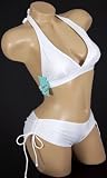 Womens Junior Size Swimwear New Sexy Boyshorts Halter 2 pc Bikini Swimsuit White XL
