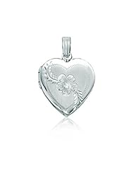 Sterling Silver Heart Floral Pendant Photo Locket (17 x 25 mm)