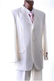 Men's Single Breasted Off White Pinstripe Super 150s Wool Feel Dress Suit