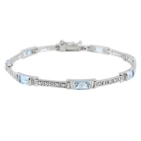 Buy Sterling Silver Diamond Accented Emerald-Cut Blue Topaz Link Bracelet by SilverSpeck.com