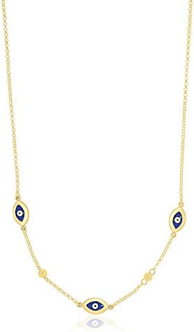 14K Yellow Gold Evil Eye Station Chain Necklace