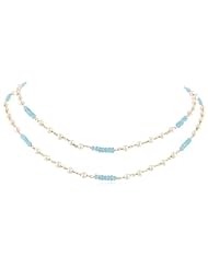 2 Row Nested Faceted Apatite Rondelle and White Freshwater Cultured Pearl Linked Chain Necklace