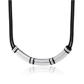 Contemporary Statement: Stainless Steel Bar-link and Rubber Cord Necklace for Men
