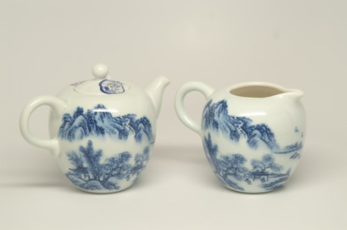 Fair Trade Imported Tea Ware - Blue & White Porcelain Fine Ceramic Tea Set - Chinese Tea Art - Six Person Tea Service