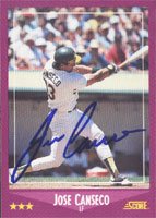 Jose Canseco, Oakland Athletics, 1988 Score Autographed Card