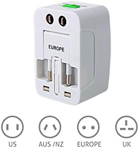 Universal Travel Wall Charger, All in One AC Power, AU UK US EU CN Plug Adapter, All power adapters compact in a carrying case (White)
